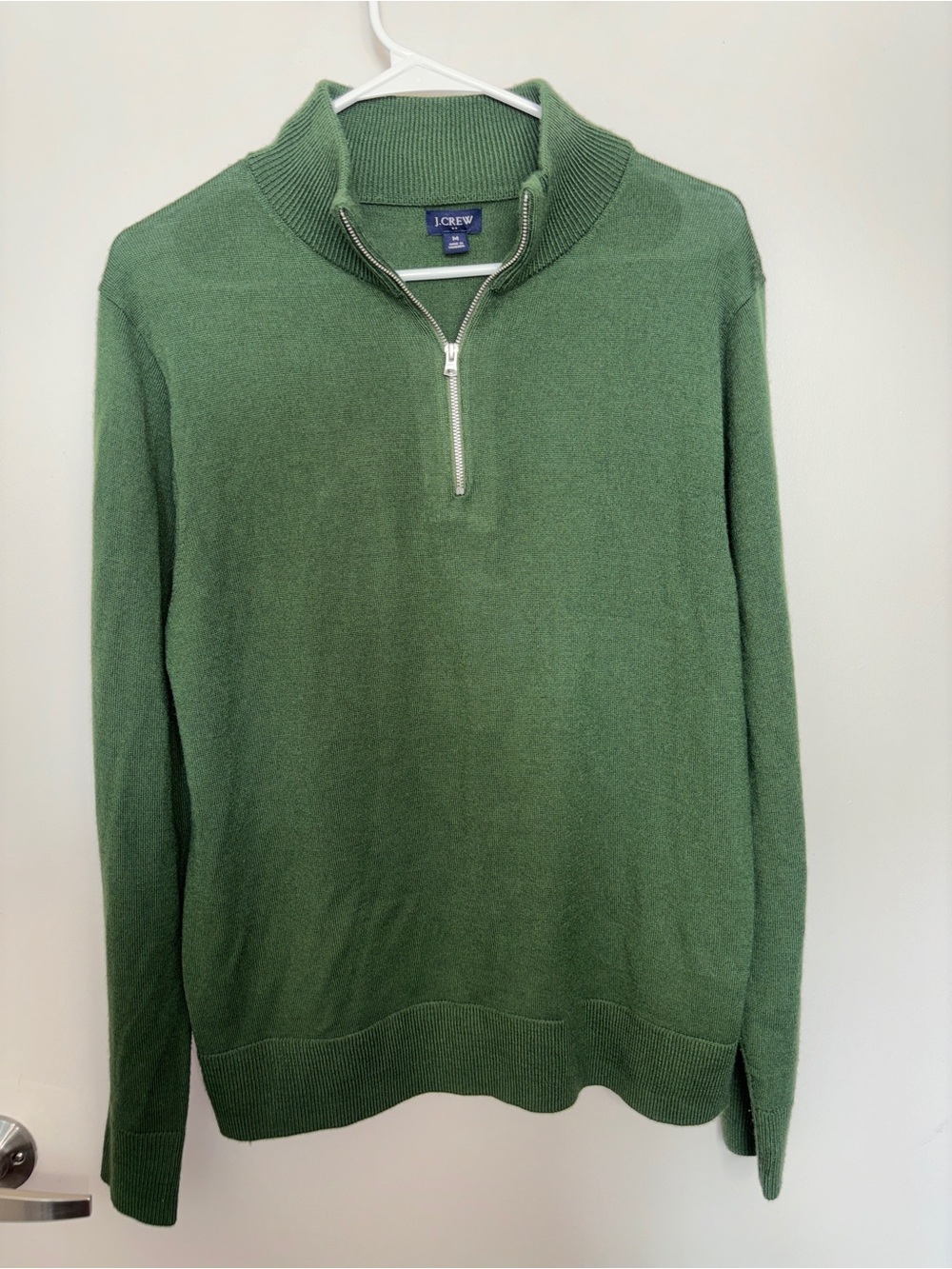 J. Crew Merino Wool Men's Olive Green Quarter-Zip Sweater Size Medium